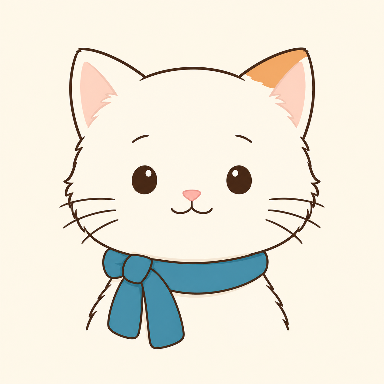 本次实际生成的原创猫头像参考：画面右耳尖橙色，画面左侧青蓝围巾结